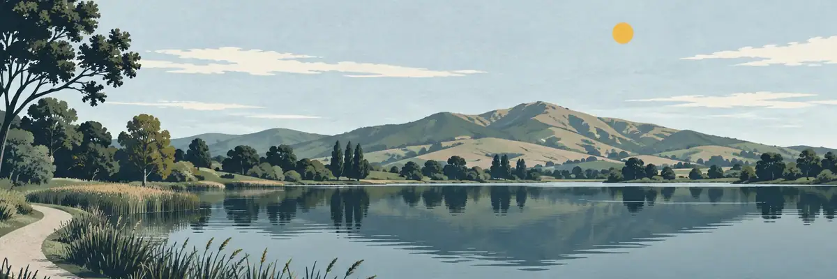 Screen-print illustration of Henley Lake, Masterton