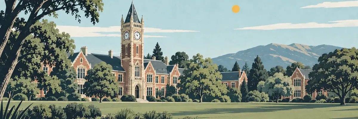 Screen-print illustration of Lincoln University’s clock tower and historic campus buildings
