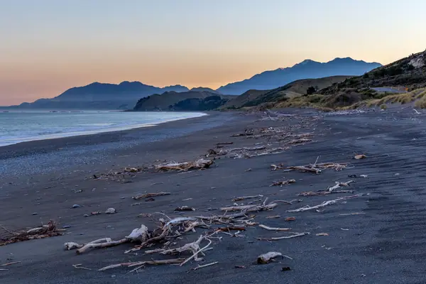 Black sand beach north of Kaikoura, Canterbury, New Zealand